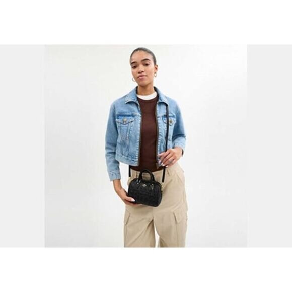 Coach Mini Rowan Crossbody Bag In Signature Leather IN Black - Picture 10 of 13